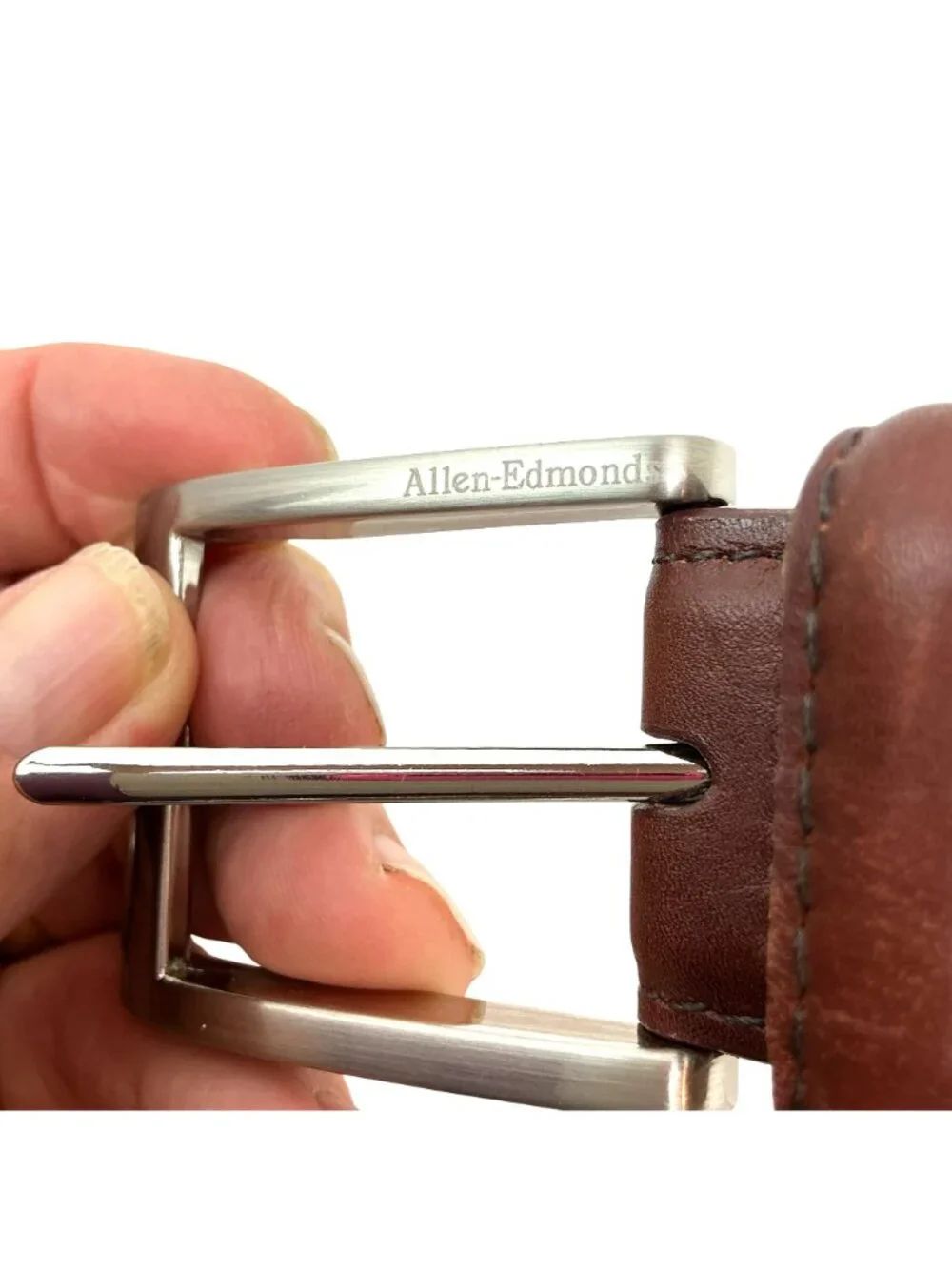 New Allen Edmonds Calfskin Leather Belt Silver-Tone Buckle Mens 42 Made In USA